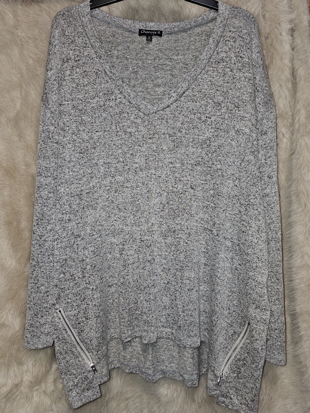 Charter Club Gray V-Neck Sweater with Zipper Trim